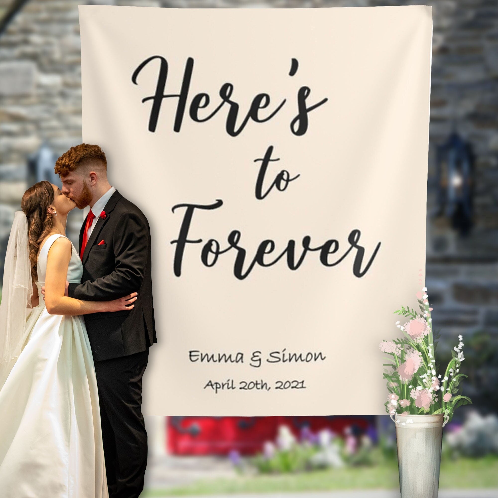 Wedding Quote Backdrop - Here's to Forever