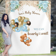 We Can Bearly Wait, Baby Shower Backdrop Boy, Bear Theme Baby Shower, Pampas Grass Backdrop - iJay Backdrops