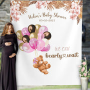 Pink Bear Balloons Baby Shower Backdrop - iJay Backdrops