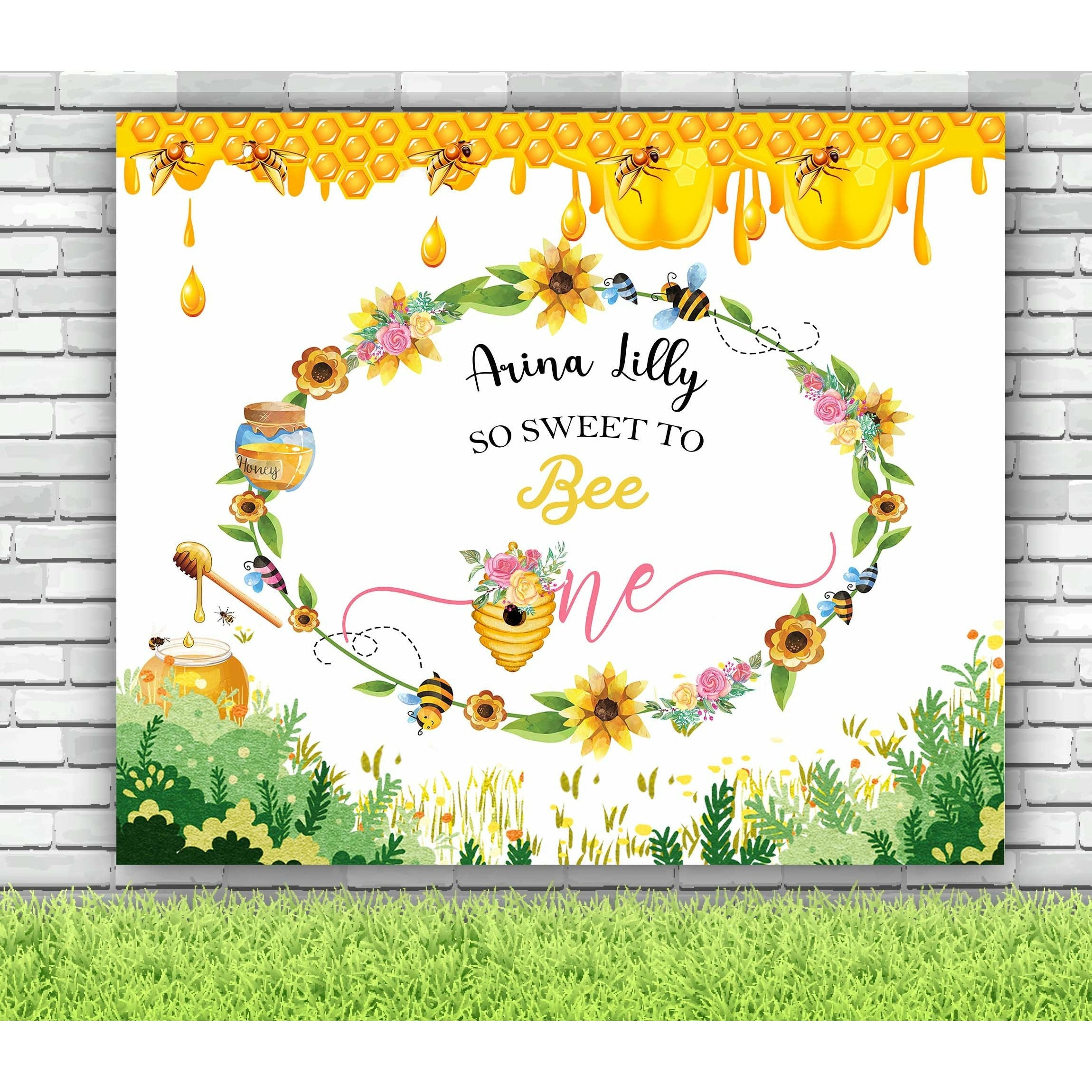 First Bee Day Party Backdrop for Girls