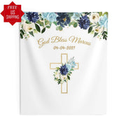 Blue Floral Boy Baptism Backdrop - iJay Backdrops