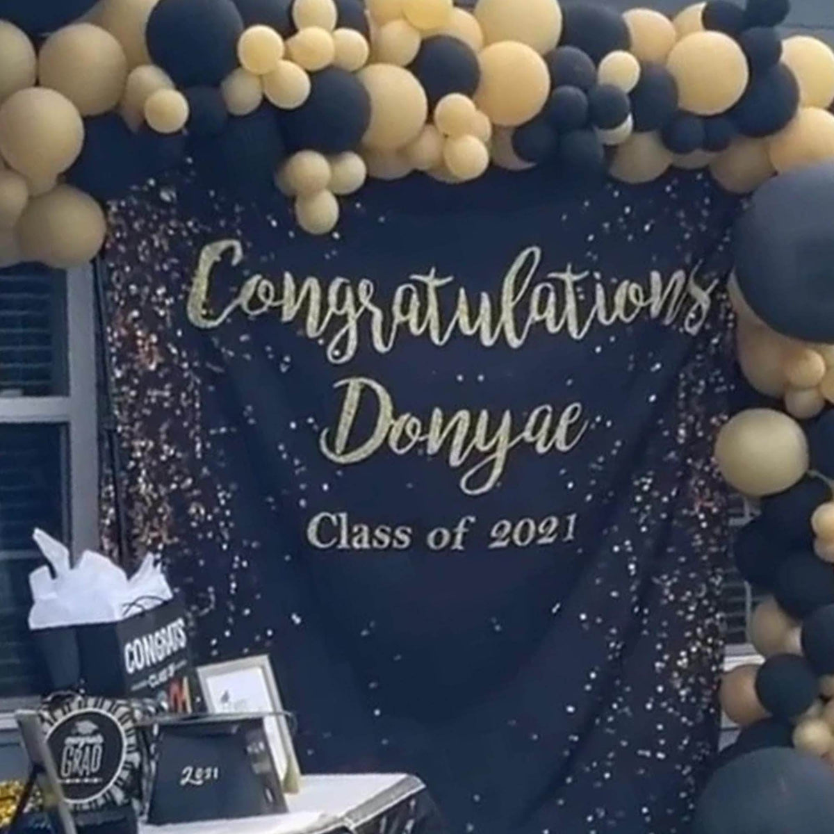 Black and Gold Graduation Backdrop - iJay Backdrops