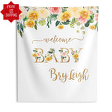 Custom Baby Backdrop, Yellow Floral Backdrop, Welcome Baby Decorations, Photo Booth Backdrop, Gender Neutral Banner 01BS06