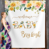 Custom Baby Backdrop, Yellow Floral Backdrop, Welcome Baby Decorations, Photo Booth Backdrop, Gender Neutral Banner 01BS06