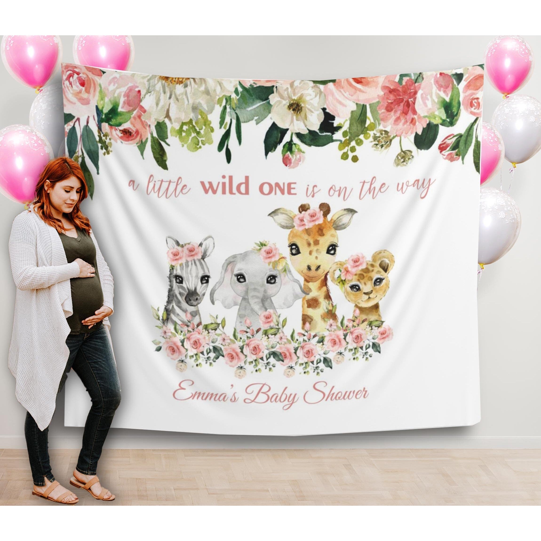 Safari Baby Shower, Girl Baby Shower Backdrop, A little Wild One On the Way, Floral Blush Jungle Baby Shower Decoration