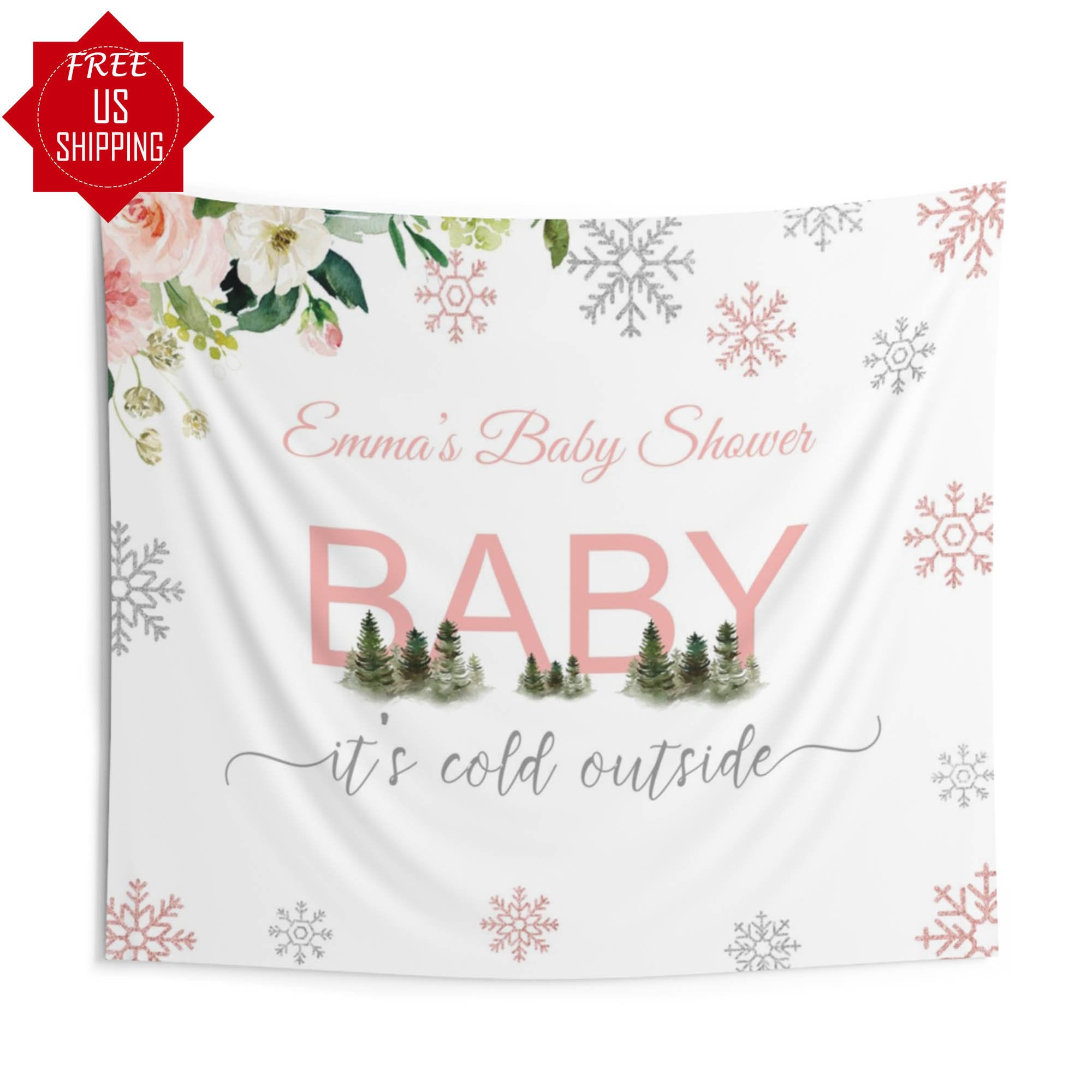 Winter wonderland baby shower, Custom Baby Shower Backdrop, Wnter baby shower decorations, Baby It's Cold Outside