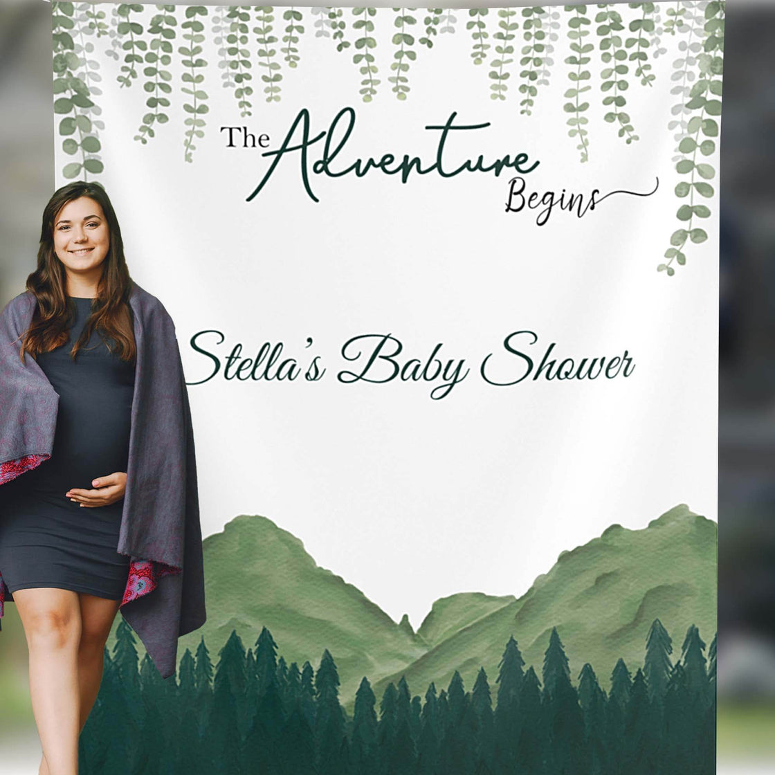 Mountains Baby Shower Backdrop - The Adventure Begins - iJay Backdrops
