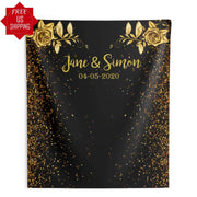 Personalized Black and Gold Glitter Wedding Backdrop - iJay Backdrops