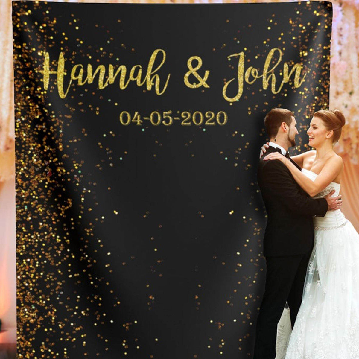 Black and Gold Wedding Backdrop With Glitters - iJay Backdrops