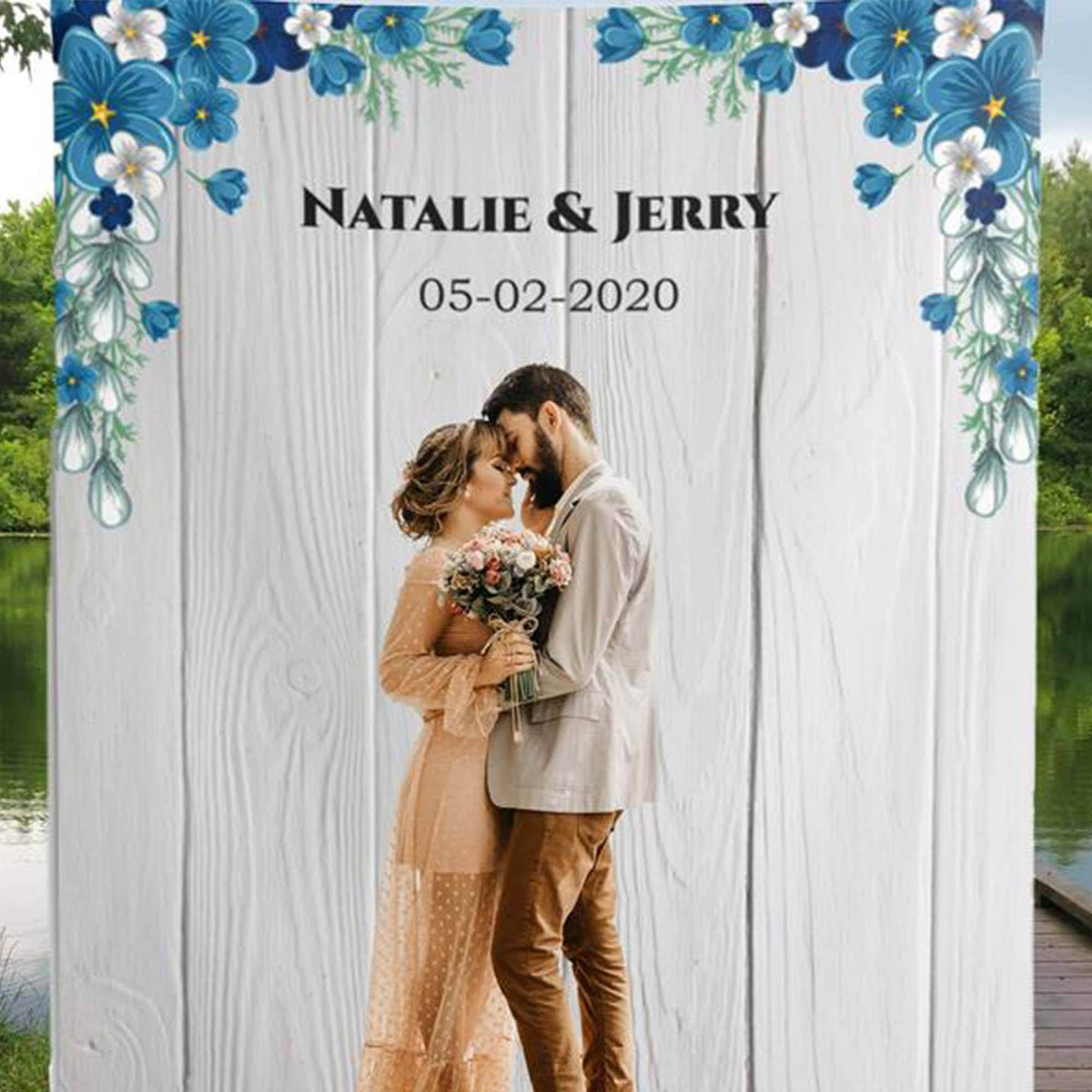 Personalized Rustic Blue Floral Wedding Backdrop - iJay Backdrops