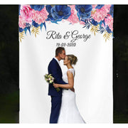 Personalized Blue, Pink Floral Wedding Backdrop - iJay Backdrops