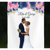 Personalized Blue, Pink Floral Wedding Backdrop