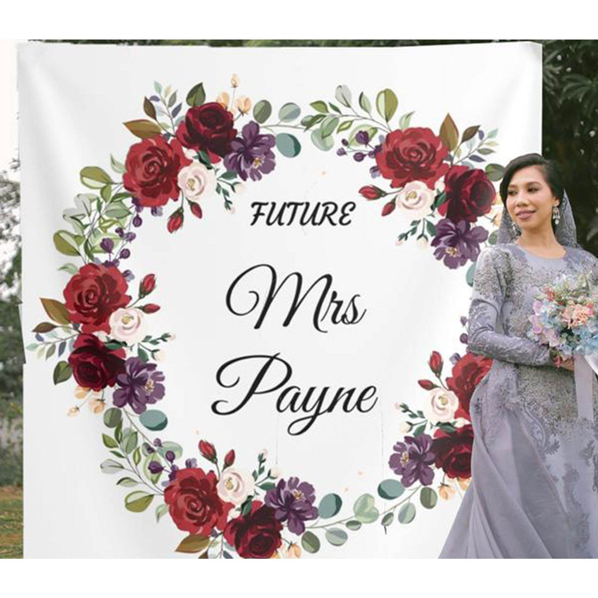 Red Floral Future Mrs Backdrop - iJay Backdrops