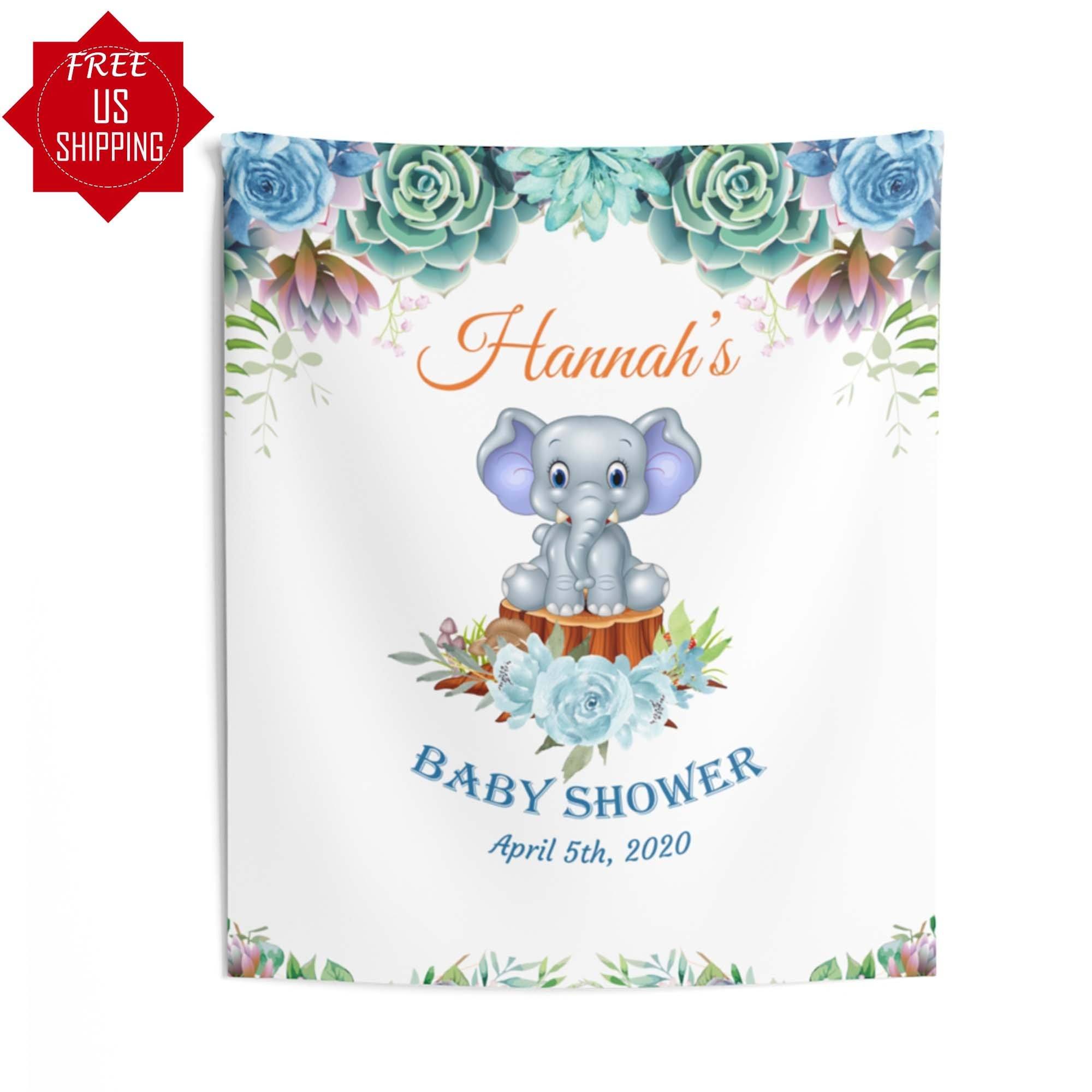 Personalized Elephant baby shower backdrop iJay Backdrops 