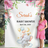 Personalized Floral Elephant Baby shower backdrop iJay Backdrops 