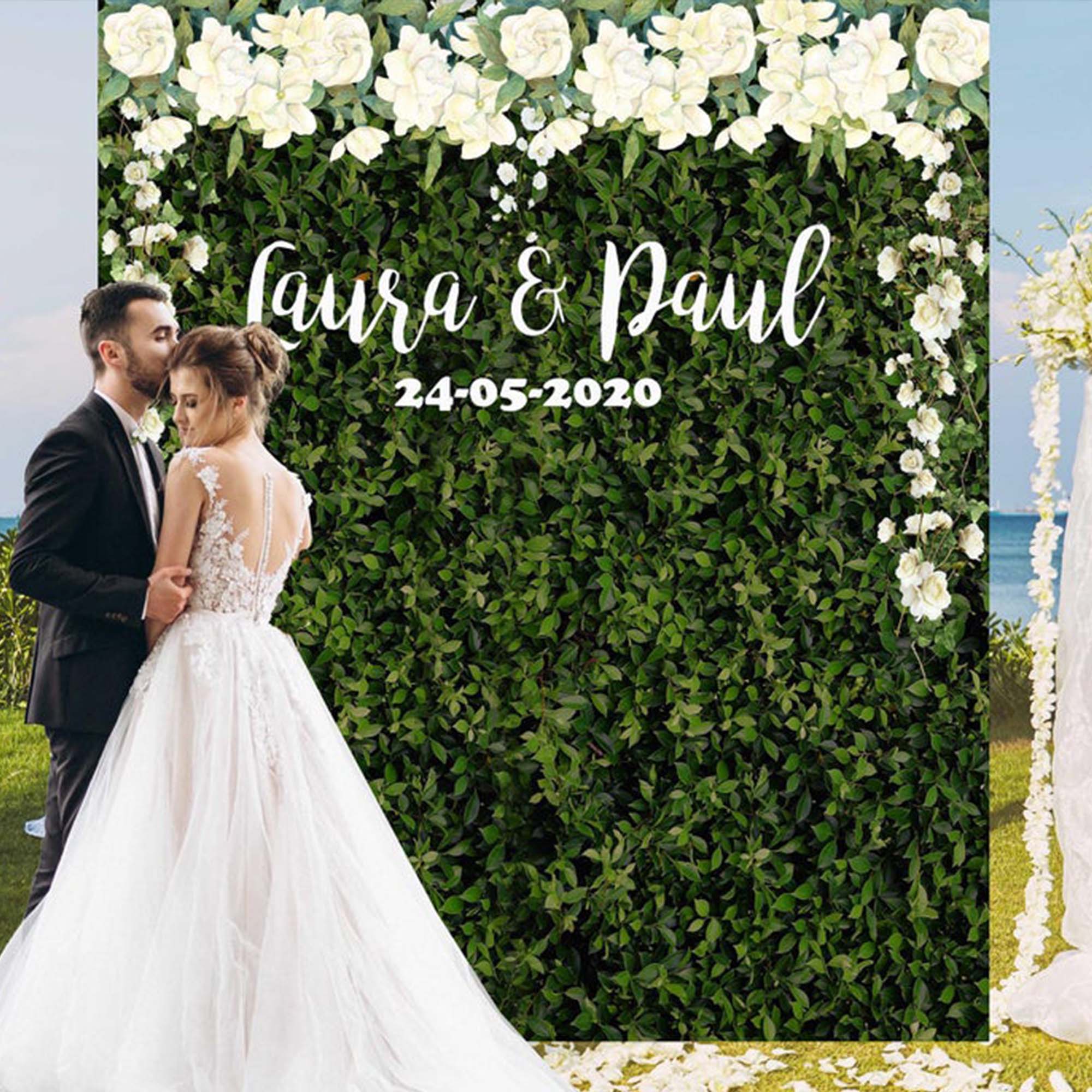 Personalized Grass Wedding Backdrop with flowers / Spring Wedding Decor iJay Backdrops 