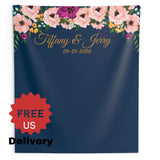 Personalized Navy Blue Wedding Backdrop For Reception / Floral Backdrop iJay Backdrops 