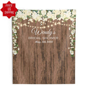 Personalized Rustic Bridal Shower Photobooth Backdrop with Lights - iJay Backdrops