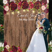 Personalized Rustic Burgundy Wedding backdrop for wedding reception - iJay Backdrops