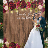 Personalized Rustic Burgundy Wedding backdrop for wedding reception