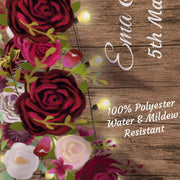 Personalized Rustic Burgundy Wedding backdrop for wedding reception - iJay Backdrops