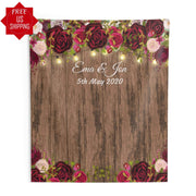 Personalized Rustic Burgundy Wedding backdrop for wedding reception - iJay Backdrops