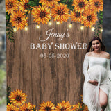 Personalized Rustic Sunflower baby shower backdrop with lights - Shop Now