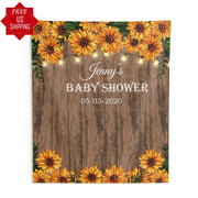 Personalized Rustic Sunflower baby shower backdrop with lights - Shop Now - iJay Backdrops