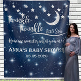 Personalized Twinkle Twinkle Little Star Backdrop, Navy Blue and Silver