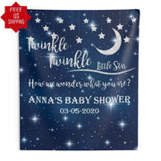 Personalized Twinkle Twinkle Little Star Backdrop, Navy Blue and Silver - iJay Backdrops