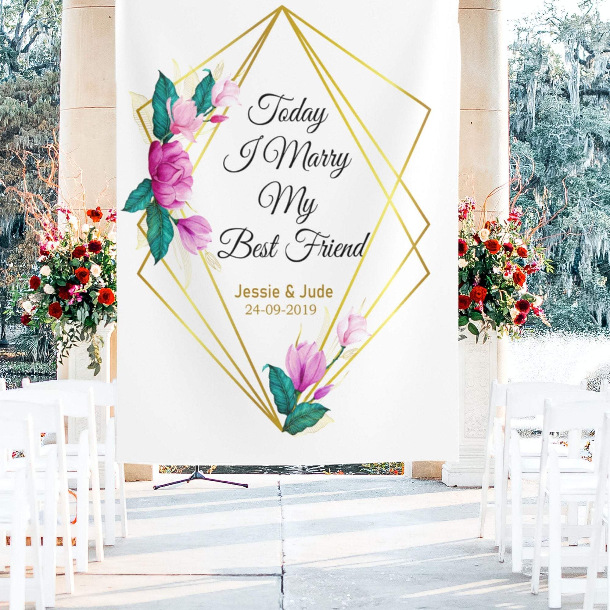 Personalized Wedding custom text banner wall iJay Backdrops 