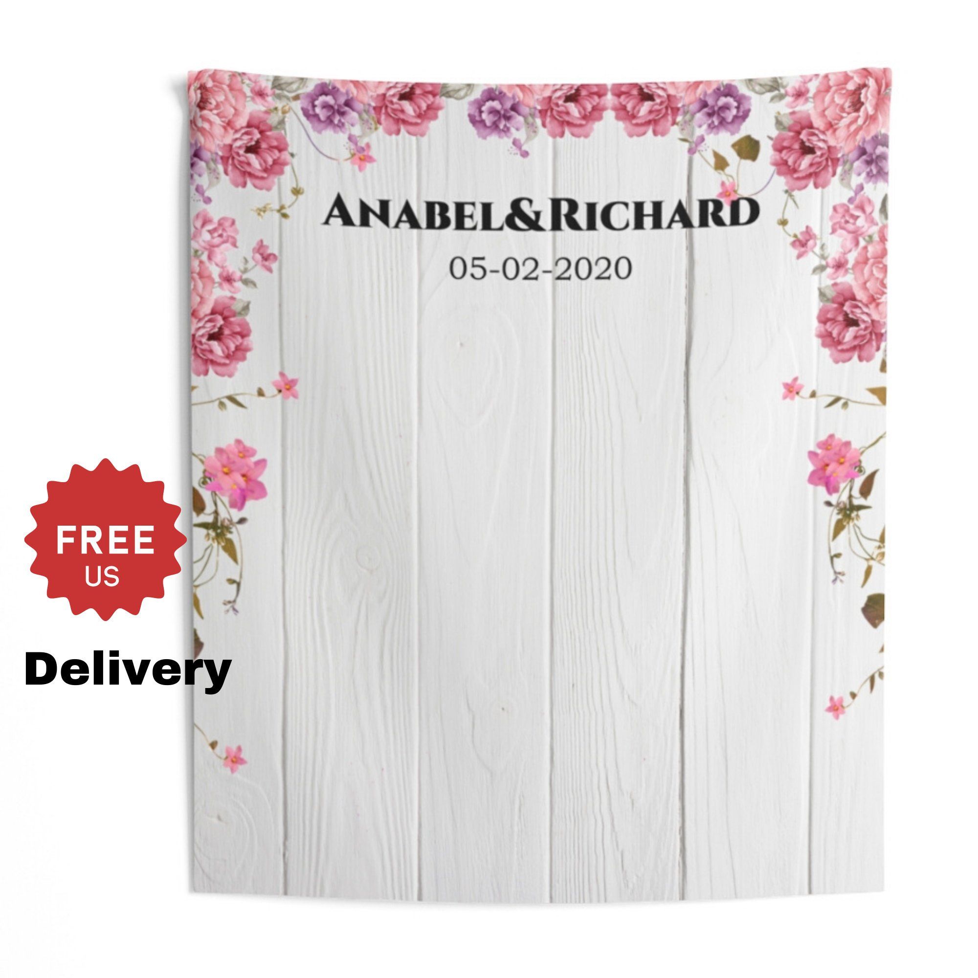 Personalized White Wood Floral Wedding backdrop for Reception / Rustic White Backdrop - Shop Now iJay Backdrops 
