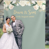 Sage Green Wedding Backdrop, Floral Gold Wedding Photobooth backdrop, Wedding Backdrop for Reception 01WBSG31 - iJay Backdrops