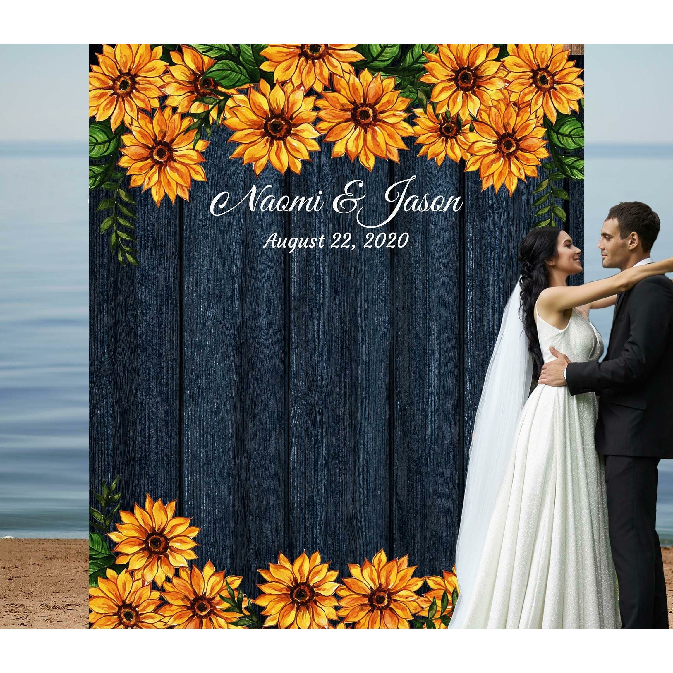 Sunflower Backdrop, Wedding Backdrop for Reception, Autumn Wedding Decor, Bridal Shower, Navy Wedding Photo booth backdrop 01NSF3 - iJay Backdrops