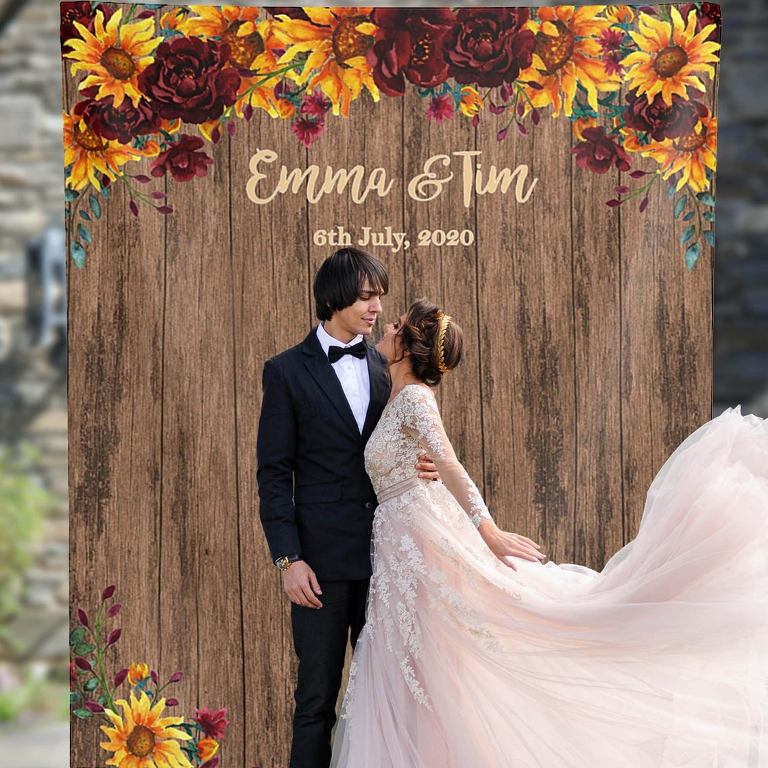 Rustic Sunflower Burgundy Wedding Backdrop - iJay Backdrops