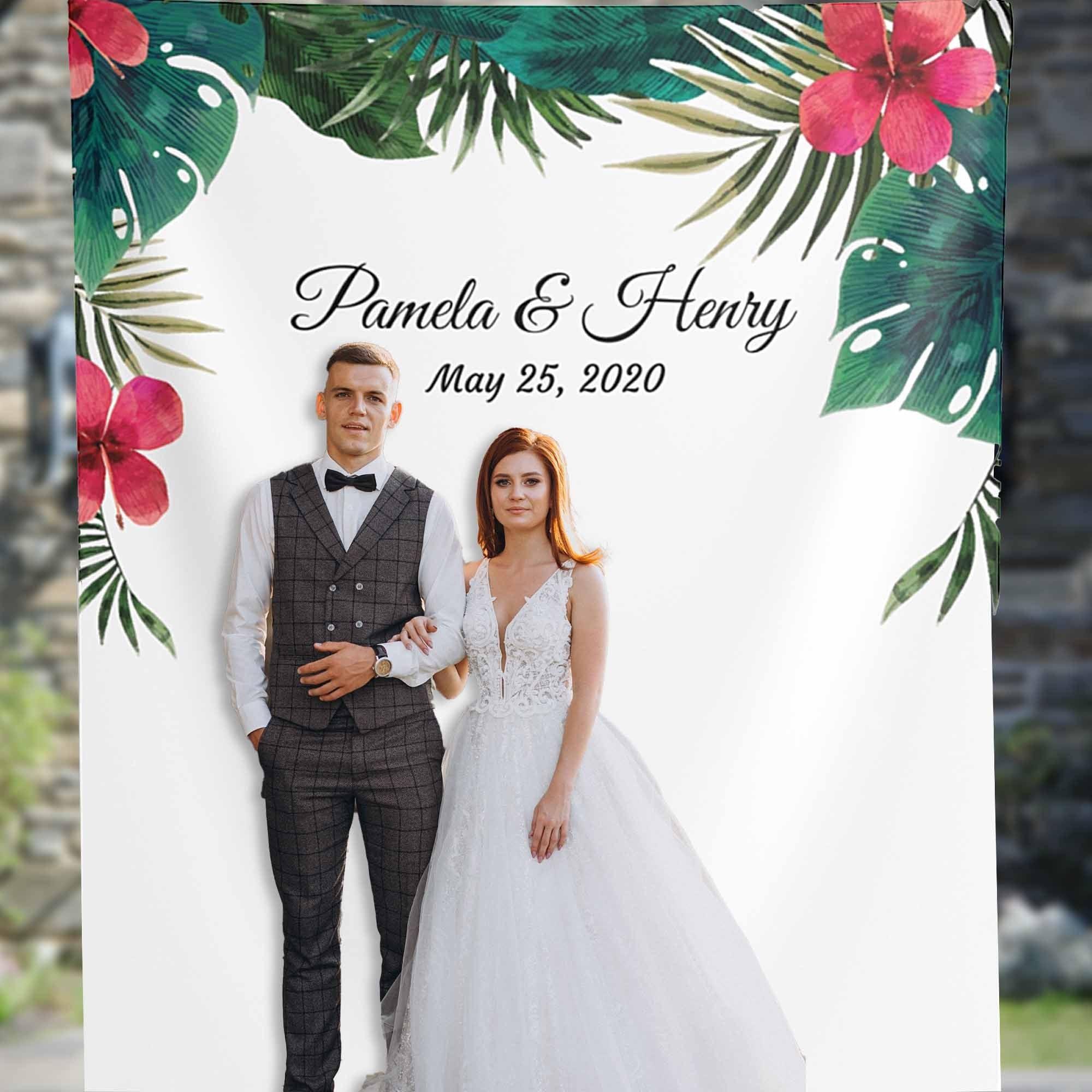 Tropical Wedding, Wedding Backdrop for Reception, Tropical Wedding Decoration, Greenery Backdrop, Pink Tropical Wedding - iJay Backdrops