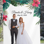Greenery & Pink Tropical Wedding backdrop - iJay Backdrops