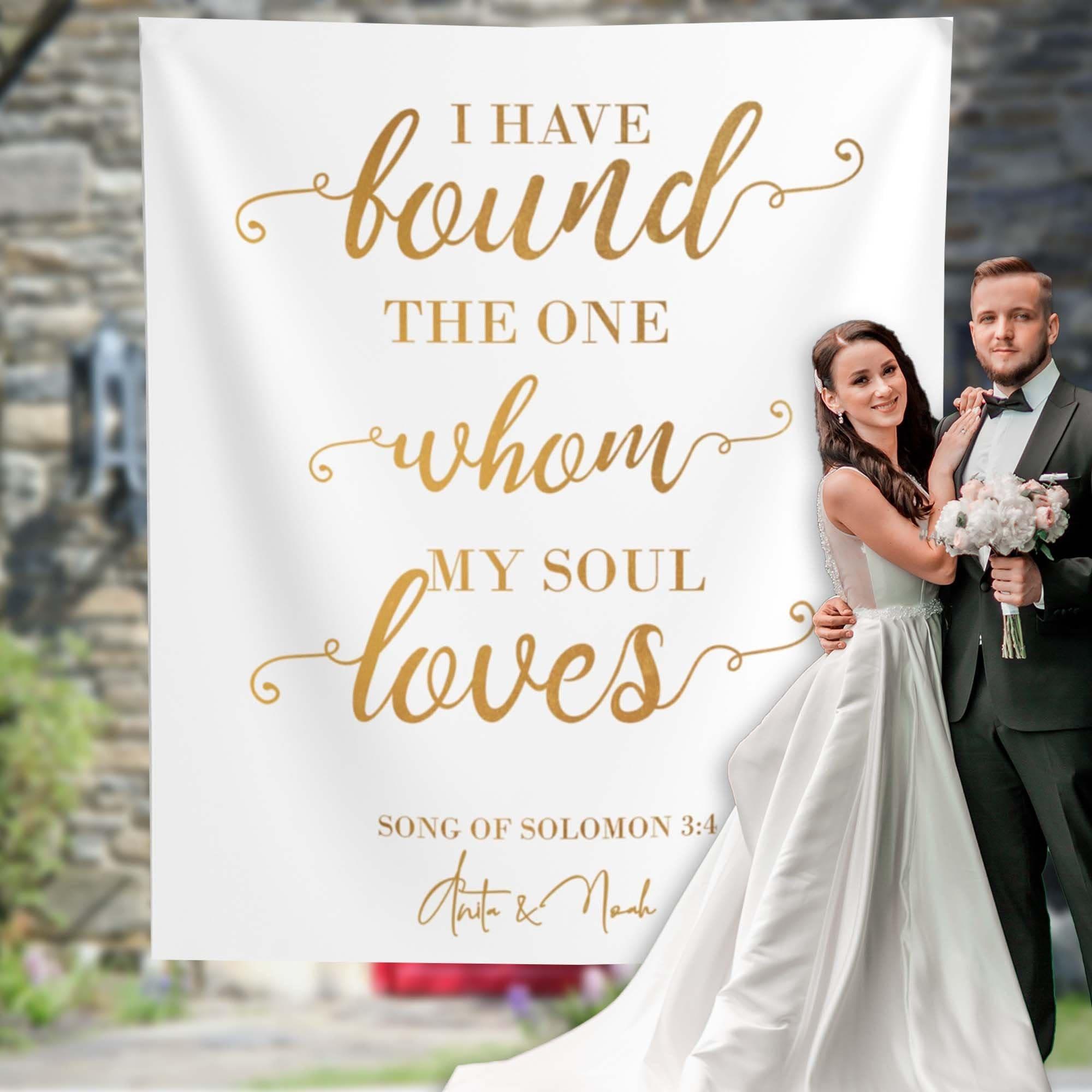 Wedding Backdrop for Reception, Custom Wedding sign Backdrop, I Have Found The One, White and Gold Wedding Backdrop, Songs of Solomon - iJay Backdrops