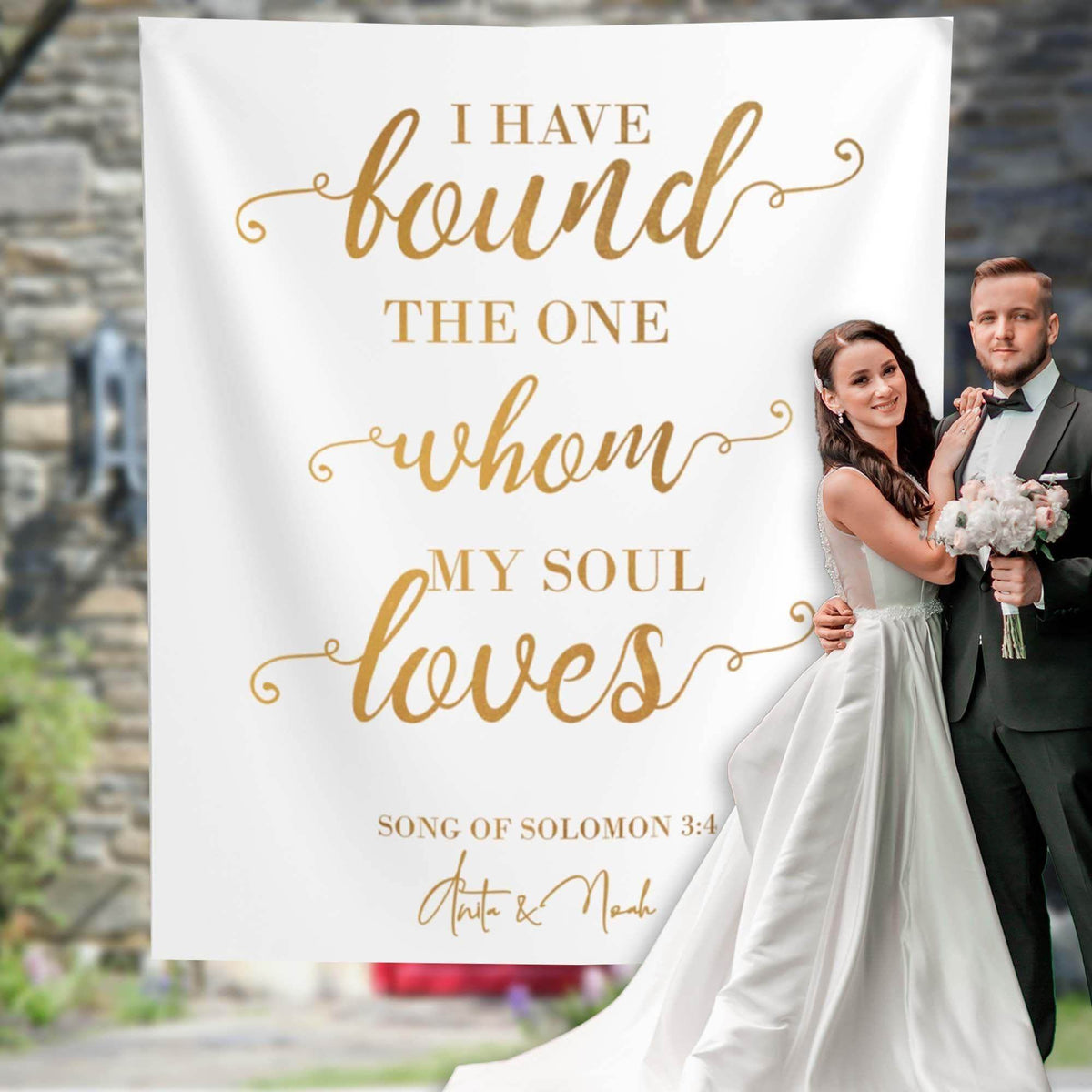 White and Gold Wedding Quote Backdrop - iJay Backdrops
