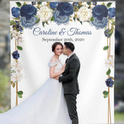 Navy Blue and White Floral wedding backdrop - iJay Backdrops