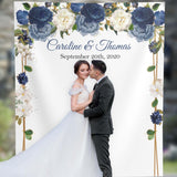 Navy Blue and White Floral wedding backdrop