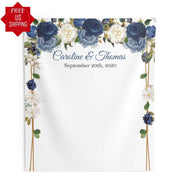 Navy Blue and White Floral wedding backdrop - iJay Backdrops