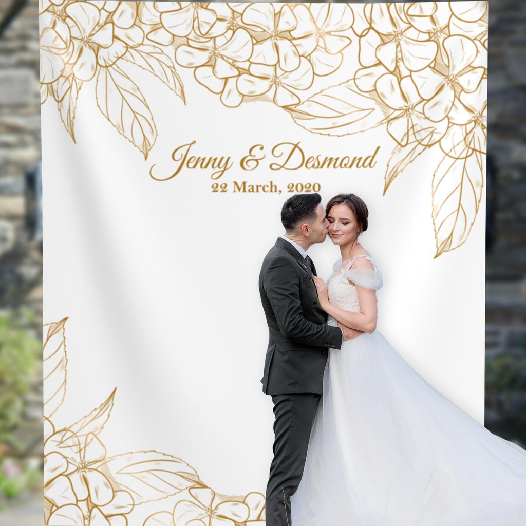 White and Gold wedding backdrop/ Gold Leaves Backdrop – iJay Backdrops